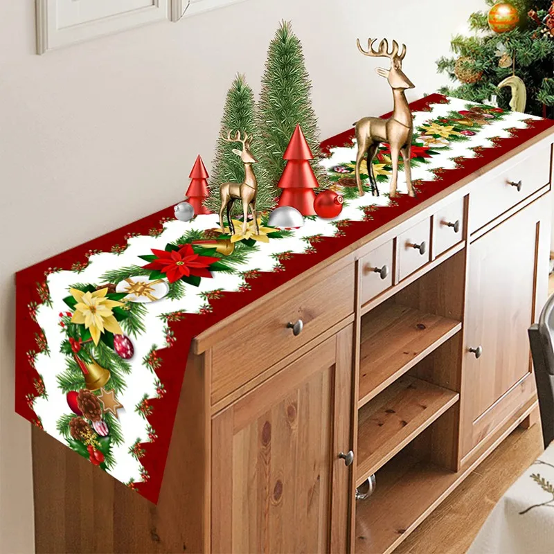 

Рождественский стол, флаг, сбор атмосферы, планировка, рождественская елка, Санта-Клаус, лось, печатная настольная ткань украшение для дома с изображением флага