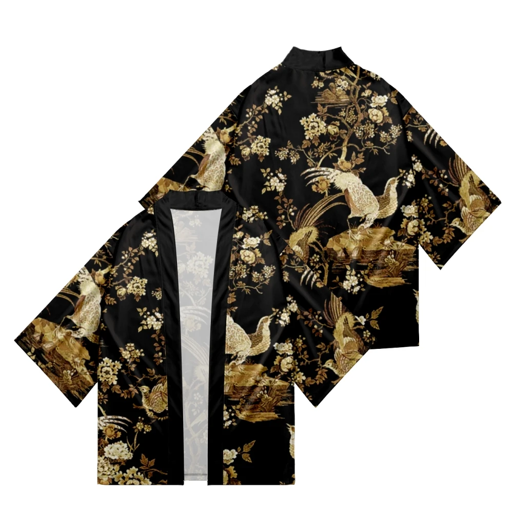 Golden bird print loose Japanese street Japanese retro casual fashion beach style summer kimono for men and women
Golden bird print loose Japanese street Japanese retro casual fashion beach style summer kimono for men and women