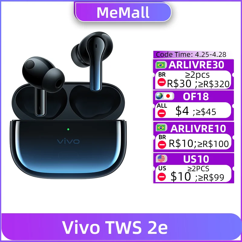 

Vivo TWS 2e Earphone Wireless Bluetooth 5.2 Earbuds Dual Mic Call Noise Cancellation 12.2mm Driver AAC For Vivo X60 Pro X50