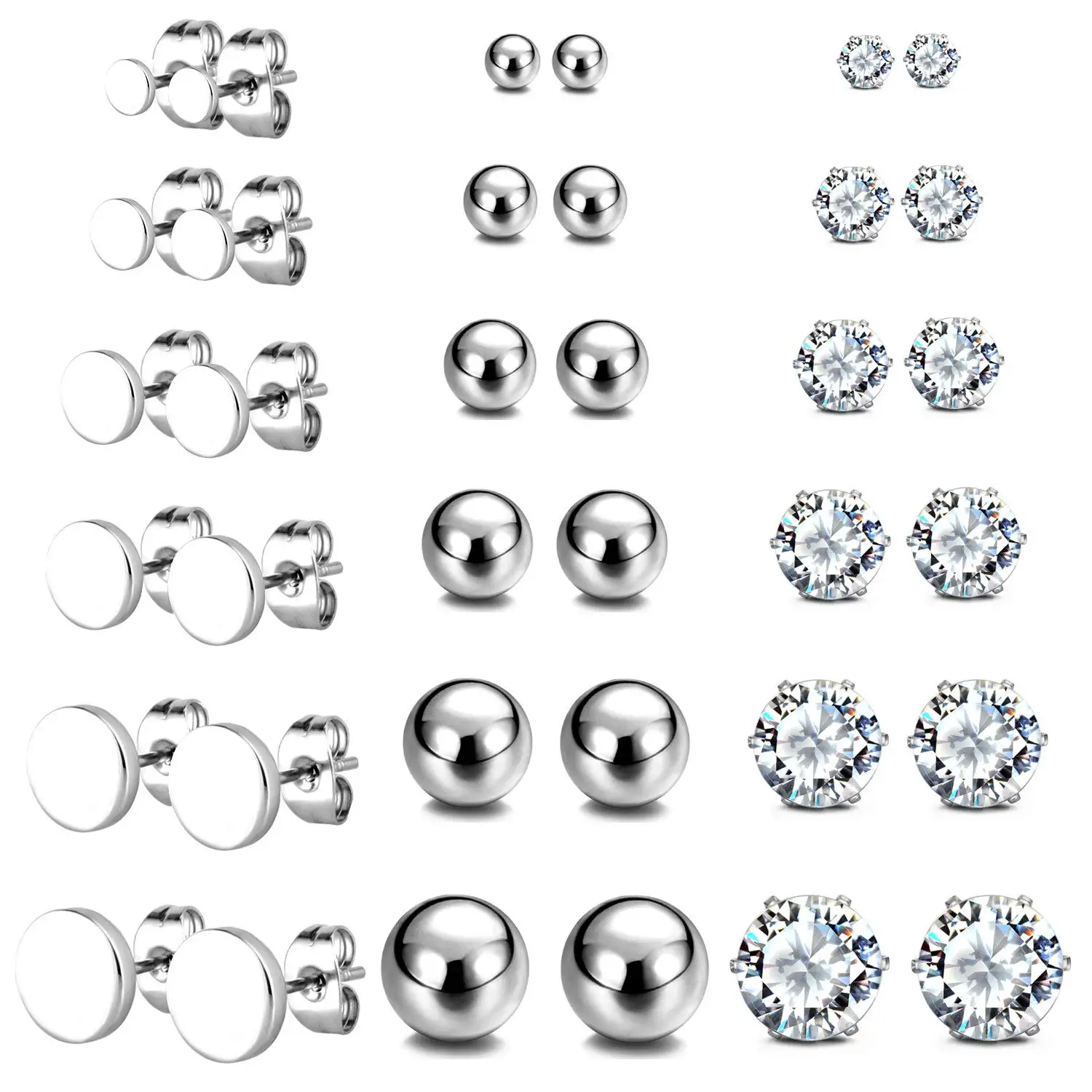 18 Pairs Earrings Studs Set for Men Women Girl Stainless Steel CZ Ball Faux Pearl Hypoallergenic Silver Multiple Ear Stud Earing
18 Pairs Earrings Studs Set for Men Women Girl Stainless Steel CZ Ball Faux Pearl Hypoallergenic Silver Multiple Ear Stud Earing