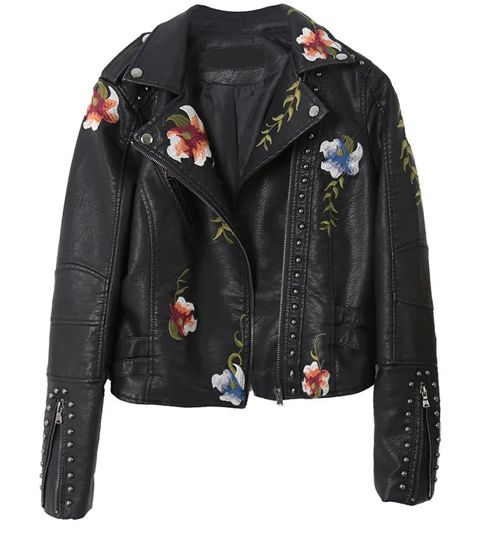 Women Punk Style Fuax Leather Jacket Streetwear Moto Biker Embroidery Floral Print Rivet Pu Coat Oversized Outwear F376
Women Punk Style Fuax Leather Jacket Streetwear Moto Biker Embroidery Floral Print Rivet Pu Coat Oversized Outwear F376