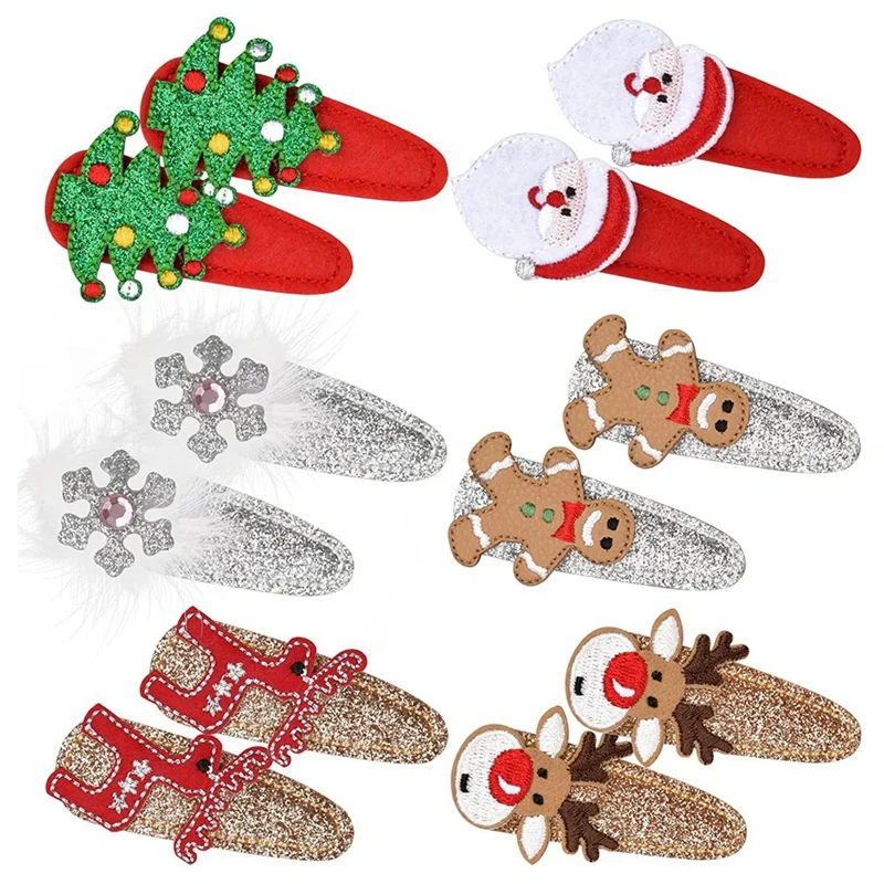 

12 Pieces Of Christmas Hair Clip Girl Christmas Hair Clip Cute Snowflake Reindeer Christmas Hat Hairpin(6 Patterns)