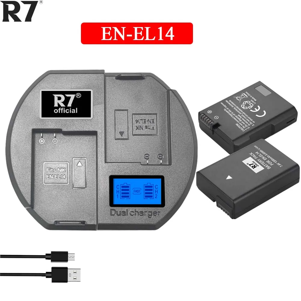 Аккумулятор для камеры R7 EN EL14 EN-EL14A 1200 мАч + зарядное устройство с ЖК-дисплеем для Nikon D3100 D3200 D3300 D5100 D5200 D5300 P7000