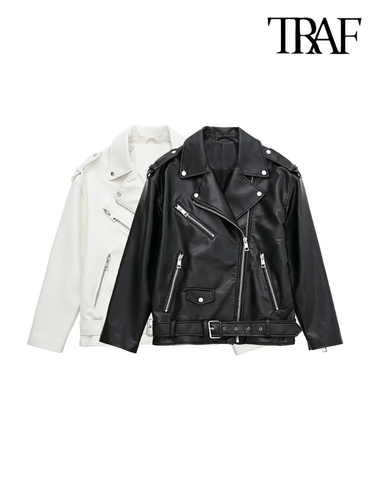 TRAF Women Fashion With Belt Faux Leather Oversized Jacket Coat Vintage Long Sleeve Front Zipper Female Outerwear Chic Tops
TRAF Women Fashion With Belt Faux Leather Oversized Jacket Coat Vintage Long Sleeve Front Zipper Female Outerwear Chic Tops