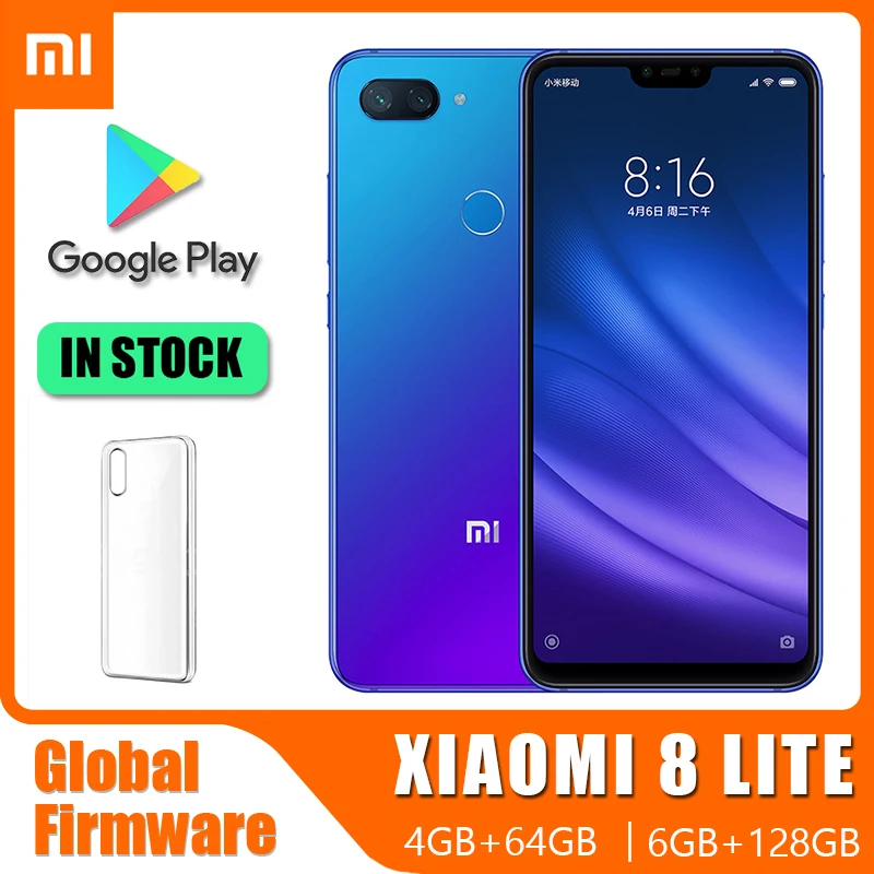 Смартфон Xiaomi 8 lite сотовый телефон 64 Гб/128 ГБ 3350 мАч 18 Вт Быстрая зарядка глобальная