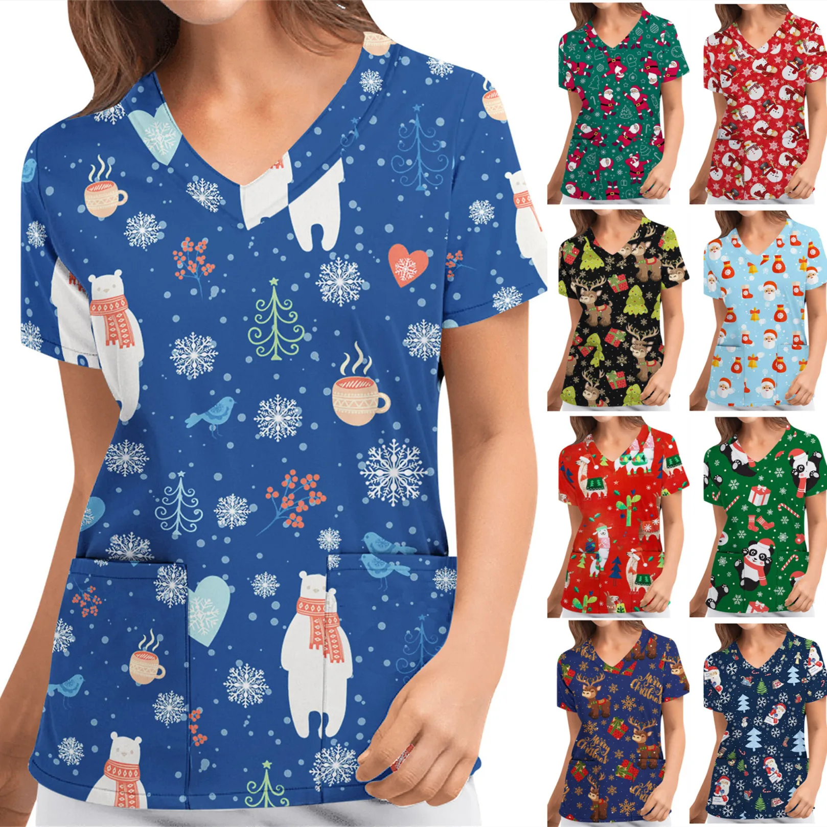 Fashion Women's Nursing Scrub Tops Printed Uniform Merry Christmas Flowers Shirt Short Sleeve T-shirt
Fashion Women's Nursing Scrub Tops Printed Uniform Merry Christmas Flowers Shirt Short Sleeve T-shirt