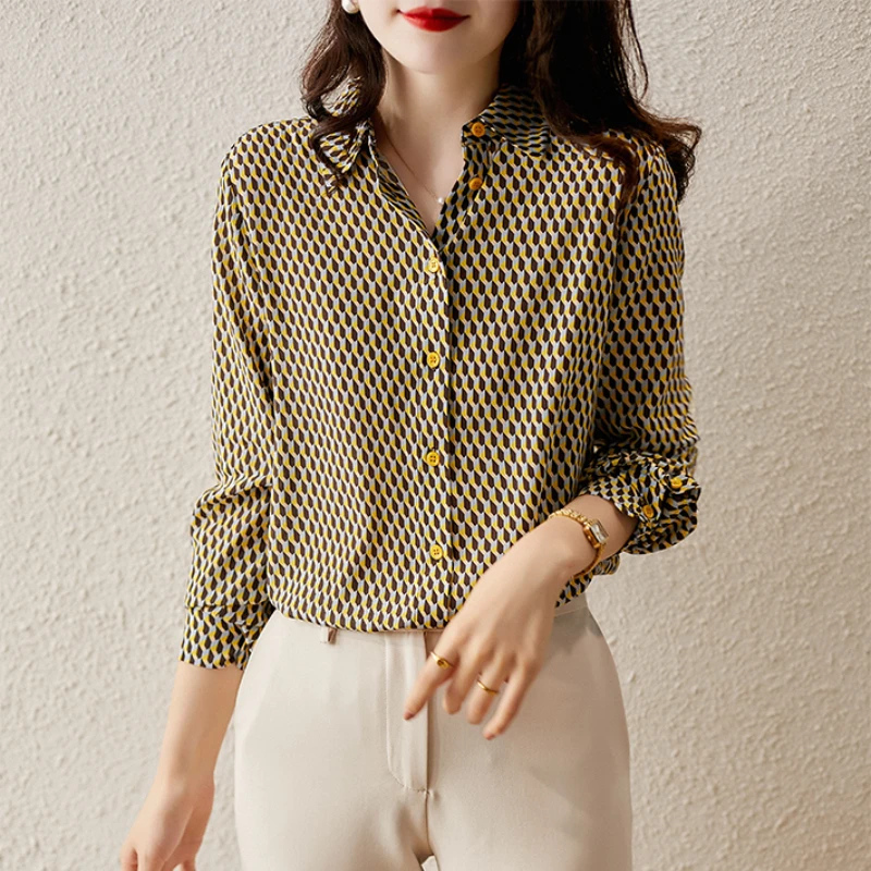 Silk Plaid Women's Blouses Summer 2023 Print Long Sleeve Fashion Shirts Loose Korean Tum-down Collar Top New Casual Clothing
Silk Plaid Women's Blouses Summer 2023 Print Long Sleeve Fashion Shirts Loose Korean Tum-down Collar Top New Casual Clothing