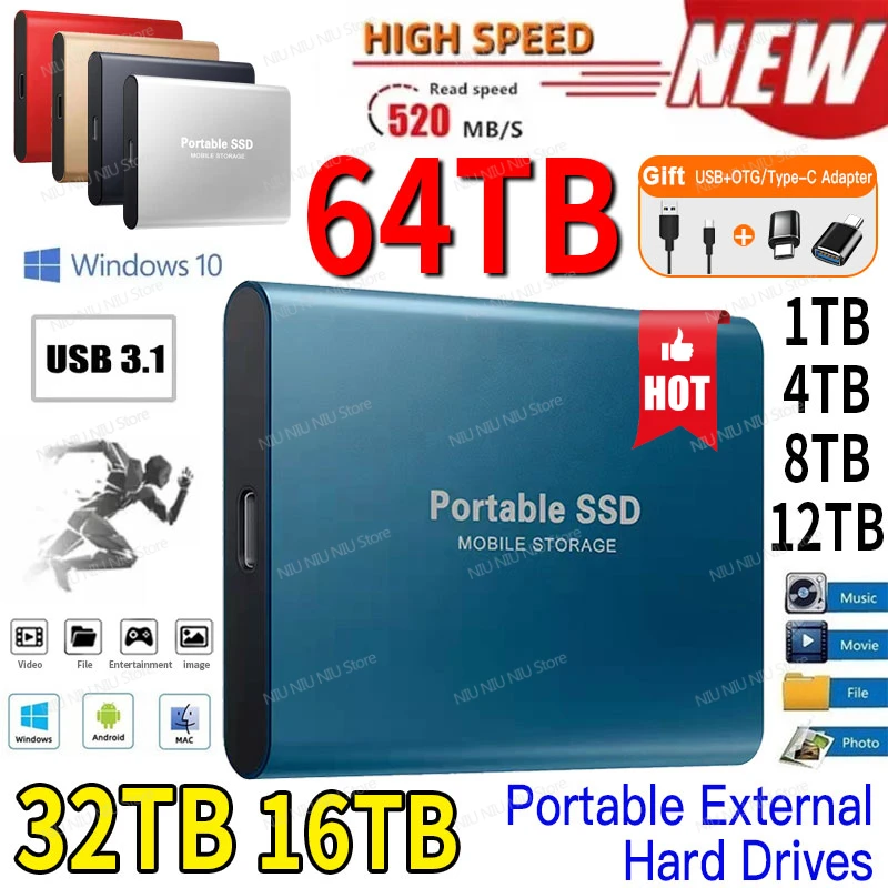 1TB external hard drive Portable SSD 2TB External Solid State Drive USB 3.1/Type-C Hard Disk High-Speed Storage For PC/Mac/Phone
1TB external hard drive Portable SSD 2TB External Solid State Drive USB 3.1/Type-C Hard Disk High-Speed Storage For PC/Mac/Phone