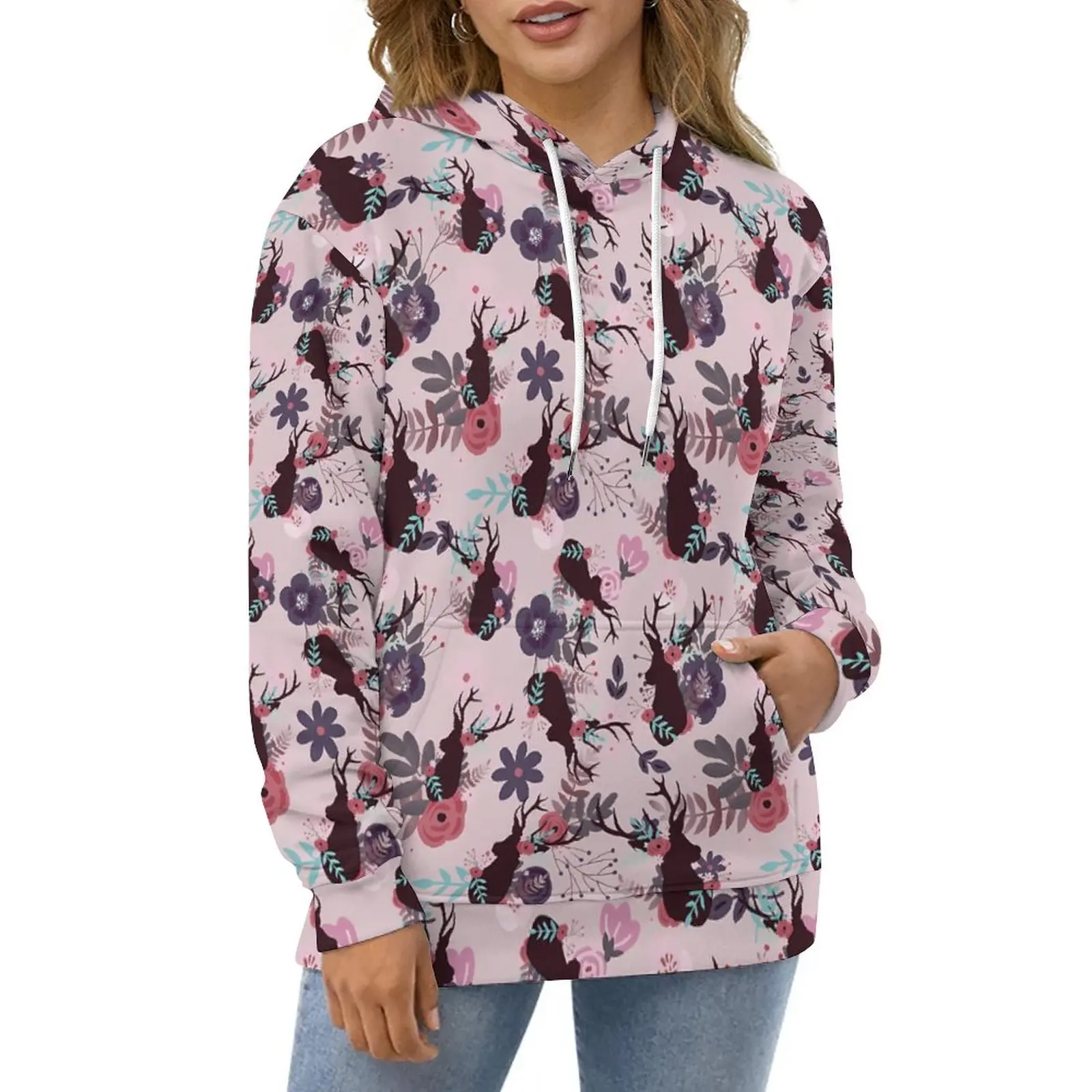 Rustic Deer Head Casual Hoodies Pink Floral Trendy Pullover Hoodie Ladies Long Sleeve Fashion Loose Oversized Hooded Sweatshirts
Rustic Deer Head Casual Hoodies Pink Floral Trendy Pullover Hoodie Ladies Long Sleeve Fashion Loose Oversized Hooded Sweatshirts