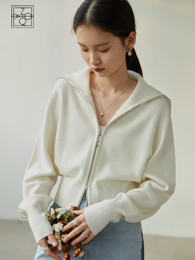 ZIQIAO Large Lapel Design Full Drop Sleeve Cardigans Double Zipper Cropped Knitted Coats Office Lady Solid Short Jackets
ZIQIAO Large Lapel Design Full Drop Sleeve Cardigans Double Zipper Cropped Knitted Coats Office Lady Solid Short Jackets