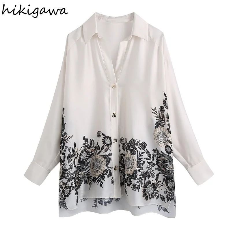 Hikigawa Women Fashion Silk-Stain Texture Printed Loose Casual Button-Up Shirts Vintage Long Sleeve Female Blouse Chic Tops 
Hikigawa Women Fashion Silk-Stain Texture Printed Loose Casual Button-Up Shirts Vintage Long Sleeve Female Blouse Chic Tops