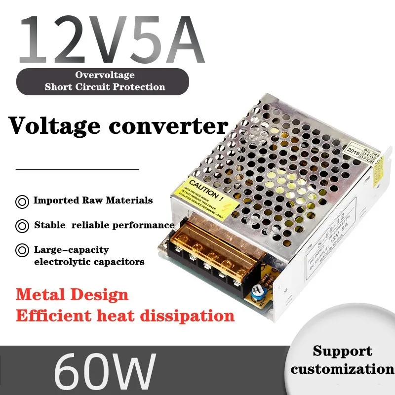 

Импульсный источник питания DC 12 В 5A 60 Вт, трансформатор светильник AC 100-240 В, адаптер источника питания SMPS для светодиодных лент CCTV