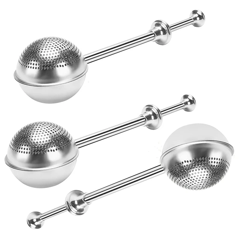Tea Infuser Ball Shaped Stainless Steel Tea Ball Ball-Shape Push Style Tea Infuser Strainer,Pack of 3
Tea Infuser Ball Shaped Stainless Steel Tea Ball Ball-Shape Push Style Tea Infuser Strainer,Pack of 3