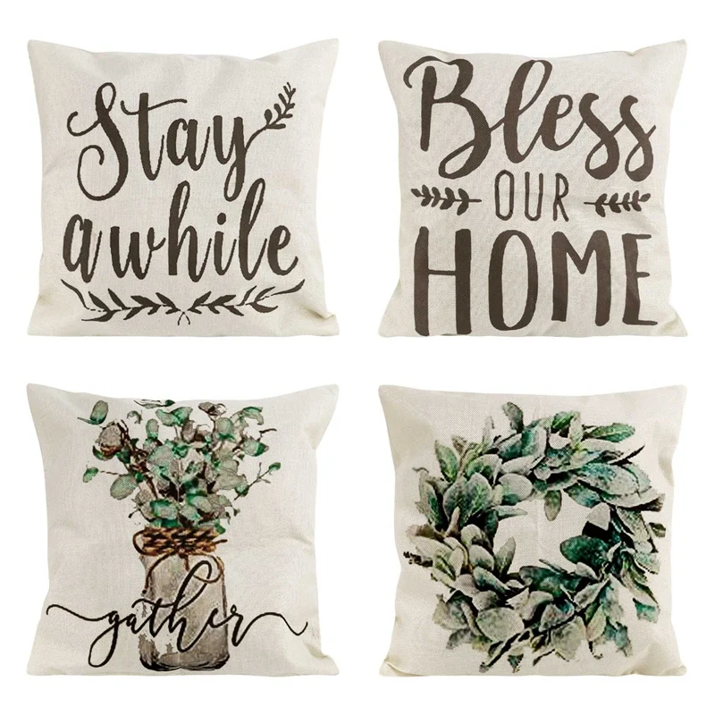 

Farmhouse Decor Pillow Covers 18X18 Inch Set Of 4 Throw Pillow Covers Farm Decorations Pillow Case For Couch Sofa