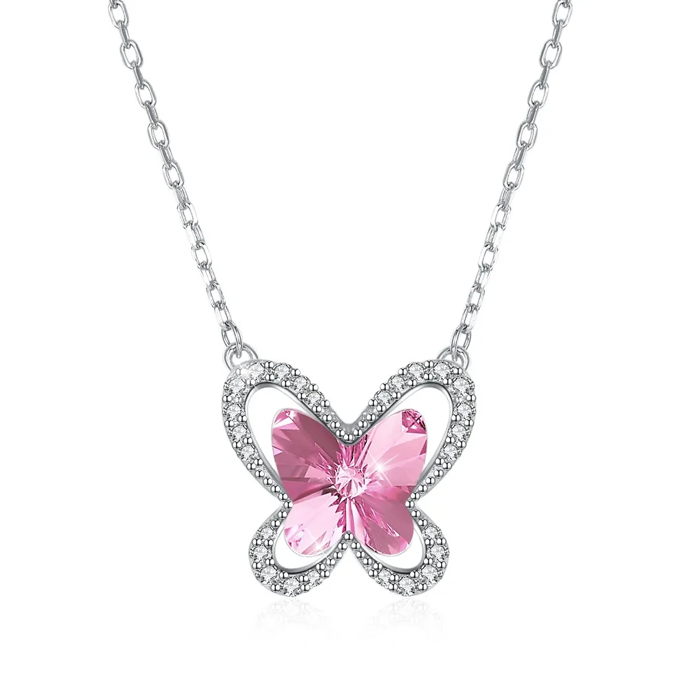 Sterling Silver Necklace From Austrian Crystal Elements Crystal Butterfly 
Sterling Silver Necklace From Austrian Crystal Elements Crystal Butterfly