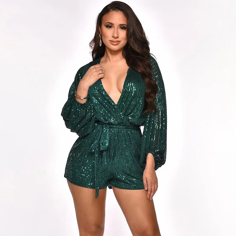 Sexy Sparkly Glitter Sequin Jumpsuit Shorts Playsuits Women V-neck Lantern Sleeve Rompers One Piece Outfits Combinaison Femme
Sexy Sparkly Glitter Sequin Jumpsuit Shorts Playsuits Women V-neck Lantern Sleeve Rompers One Piece Outfits Combinaison Femme