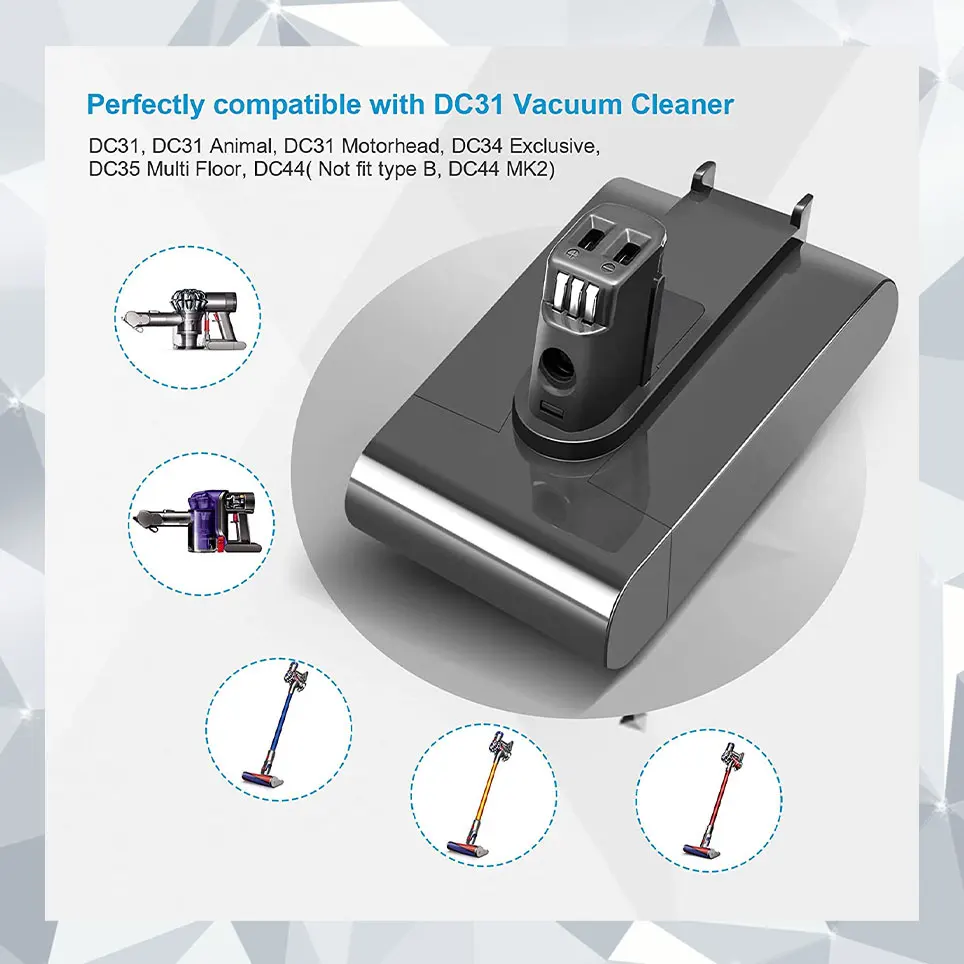 Dyson DC31 DC34 DC44 DC45 6.0Ah DC35 battery replacement 917083-01 battery handheld vacuum cleaner battery
Dyson DC31 DC34 DC44 DC45 6.0Ah DC35 battery replacement 917083-01 battery handheld vacuum cleaner battery