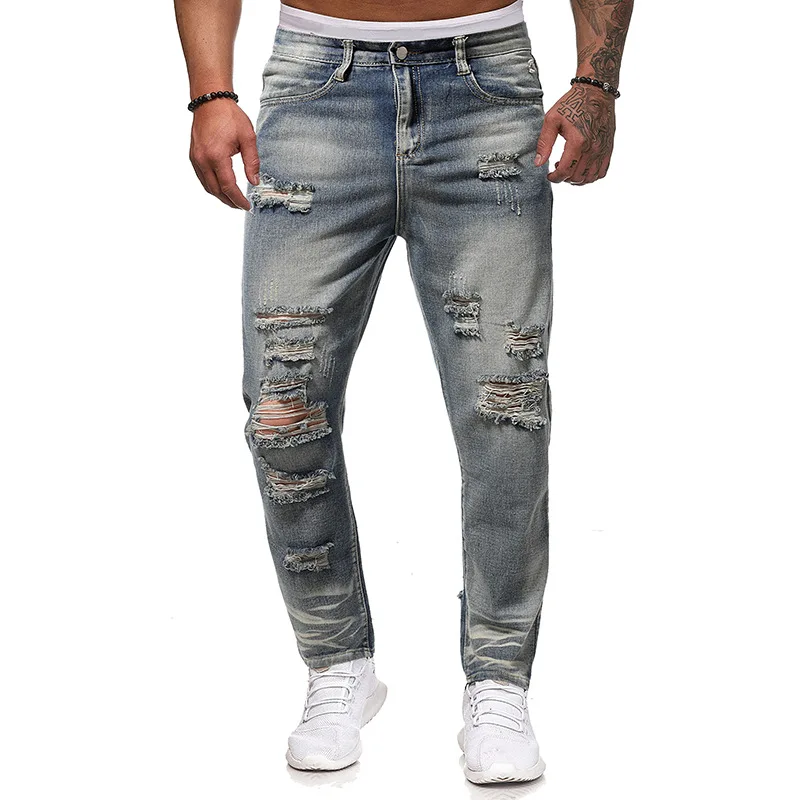 Ripped Hole Jeans For Men High Quality Vintage Wash Straight Jeans Casual Male Slim Fit Pants Fashion Streetwear Denim Trousers
Ripped Hole Jeans For Men High Quality Vintage Wash Straight Jeans Casual Male Slim Fit Pants Fashion Streetwear Denim Trousers