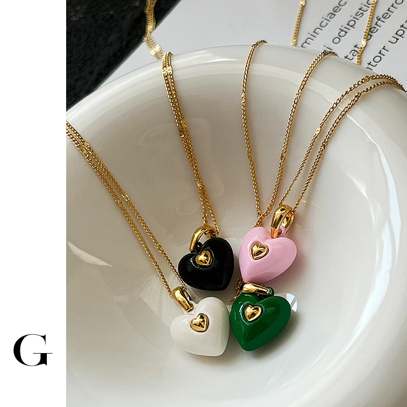 Ghidbk Korean Cute Multicolor Double Heart Enamel Pendant Necklace For Women Minimalist Gold Puffed Heart Layering Collar 2022
Ghidbk Korean Cute Multicolor Double Heart Enamel Pendant Necklace For Women Minimalist Gold Puffed Heart Layering Collar 2022