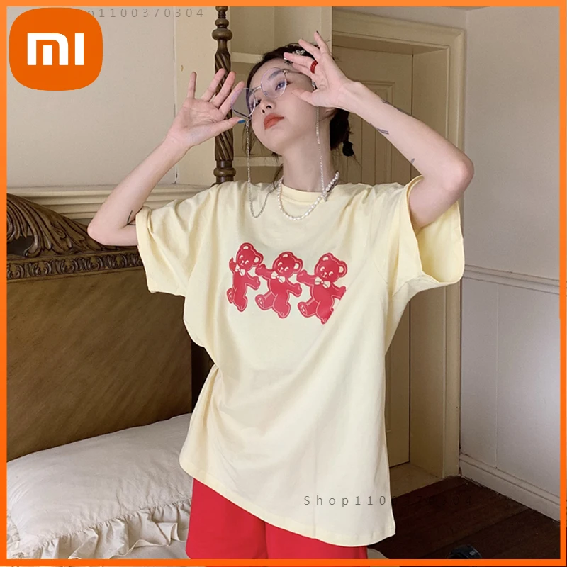 Xiaomi 4 Sizes M-2XL Causal Loose All Match Fashion Basic Cartoon Bear Printed Cute Fresh College Wind Short Sleeve Women Tops 
Xiaomi 4 Sizes M-2XL Causal Loose All Match Fashion Basic Cartoon Bear Printed Cute Fresh College Wind Short Sleeve Women Tops