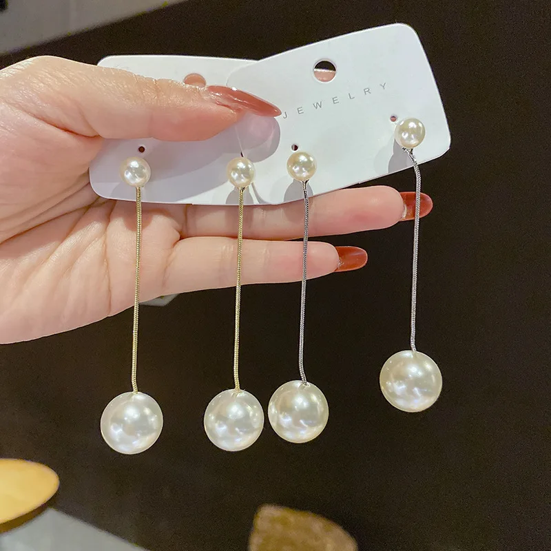 

PTQASP Long Pearl Earrings for Women Korean Fashion Long Hanging Earrings Gold Color Simulated Pearl Drop Earrings boucle