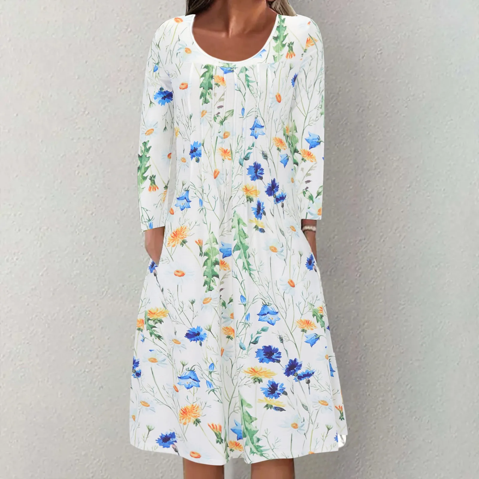 Women's Casual Round Neck Pocket Long Sleeve Floral Print Chest Pleated Dress Dresses for Women
Women's Casual Round Neck Pocket Long Sleeve Floral Print Chest Pleated Dress Dresses for Women