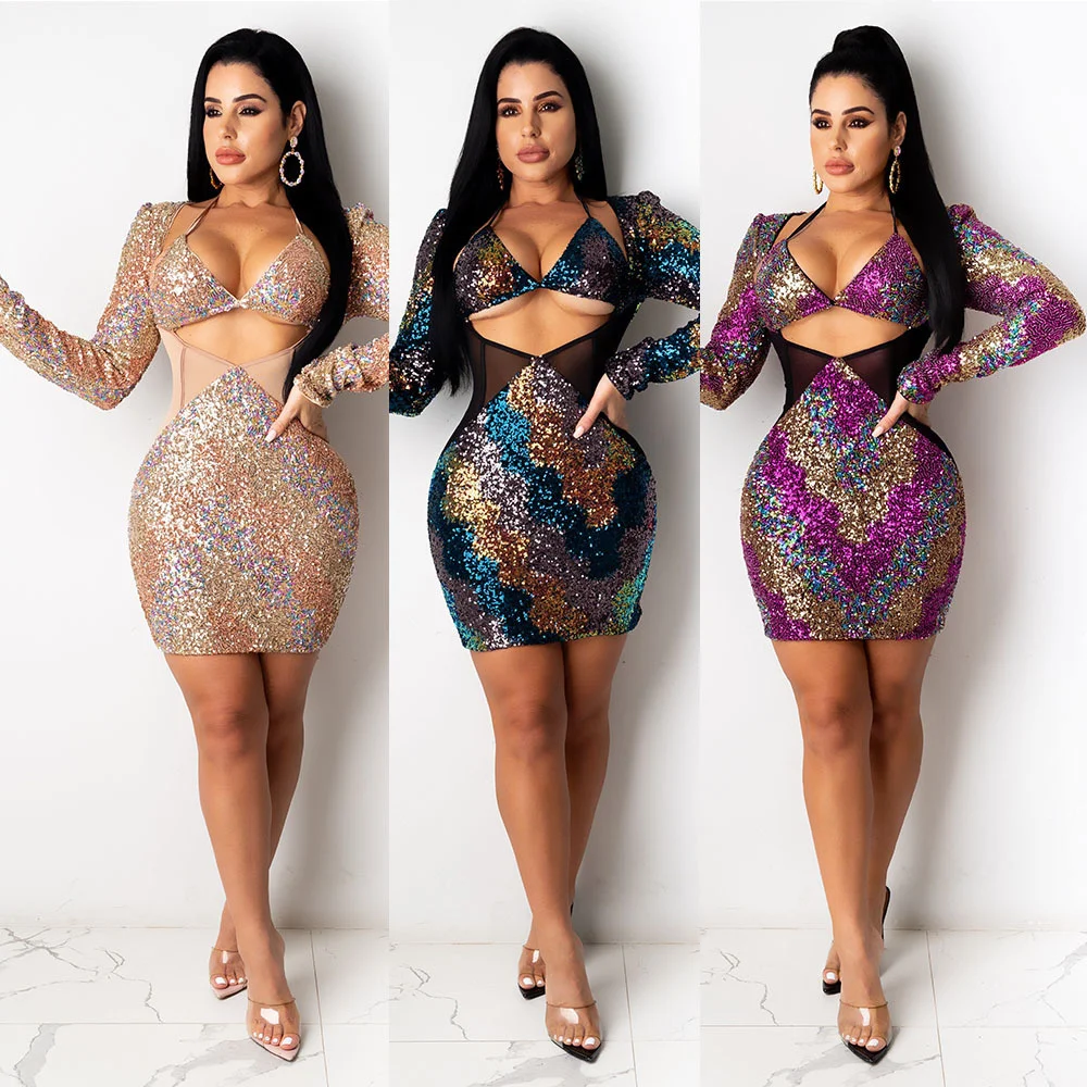 Zoctuo Women Sequin Bodycon Mini Dress Sexy Patchwork Mesh Hollow Out Evening Party Dresses Elegant Long Sleeve Clubwear Skinny 
Zoctuo Women Sequin Bodycon Mini Dress Sexy Patchwork Mesh Hollow Out Evening Party Dresses Elegant Long Sleeve Clubwear Skinny