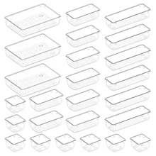Lifewit 25 PCS Drawer Organizer Set Clear Plastic Desk Dividers Trays Dresser Storage Bins Separation Box