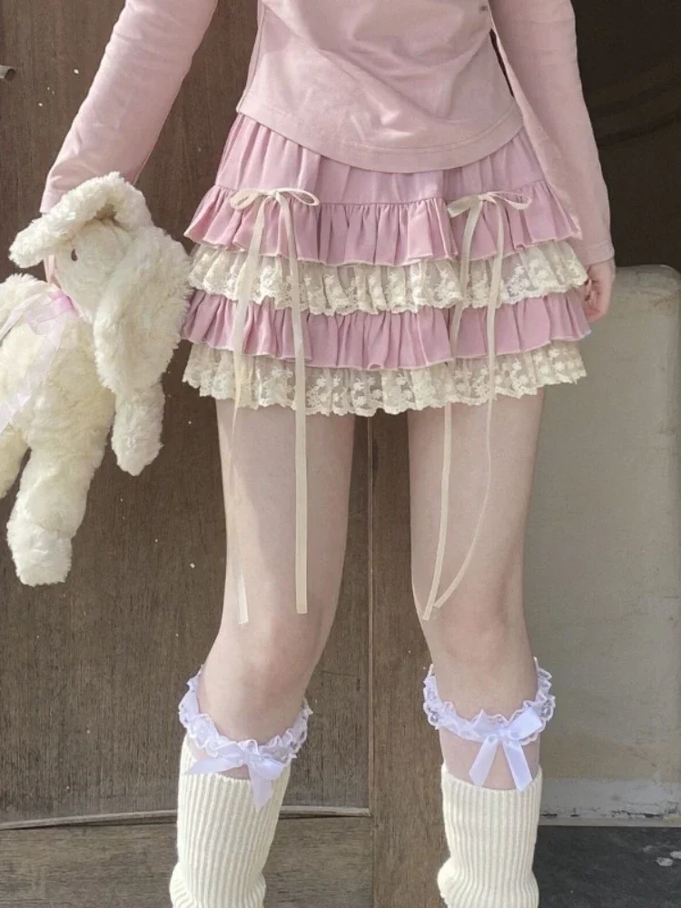 Pink Lace Sweet Lolita Cake Skirt Women A-line Japanese Kawaii Cute Skirt Female Bow Korean Elegant Fairy Skirt Autumn 2023 New
Pink Lace Sweet Lolita Cake Skirt Women A-line Japanese Kawaii Cute Skirt Female Bow Korean Elegant Fairy Skirt Autumn 2023 New