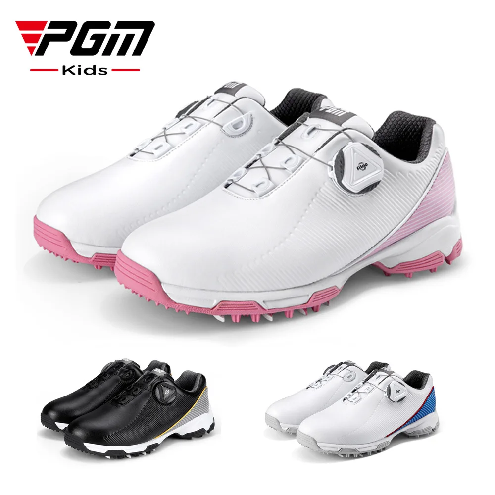 

PGM 2023 Teenager Microfiber Waterproof Quick Lace up Golf Shoes Boys and Girls Breathable Non slip Pointed Sneakers