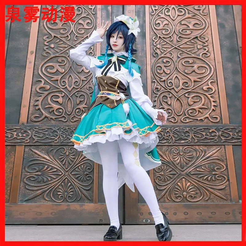

Genshin Impact Venti Maid Ver. Gaun Cosplay Kostum Permainan Otorisasi Eksklusif untuk Anak Perempuan Wanita Setelan Seragam Nat