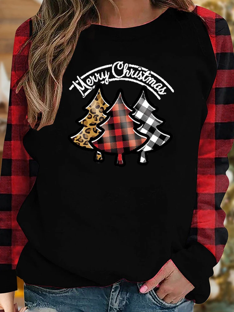 

Женская рождественская футболка с круглым вырезом, Повседневная футболка с длинным рукавом реглан и графическим принтом в виде рождественской елки, новинка 2022