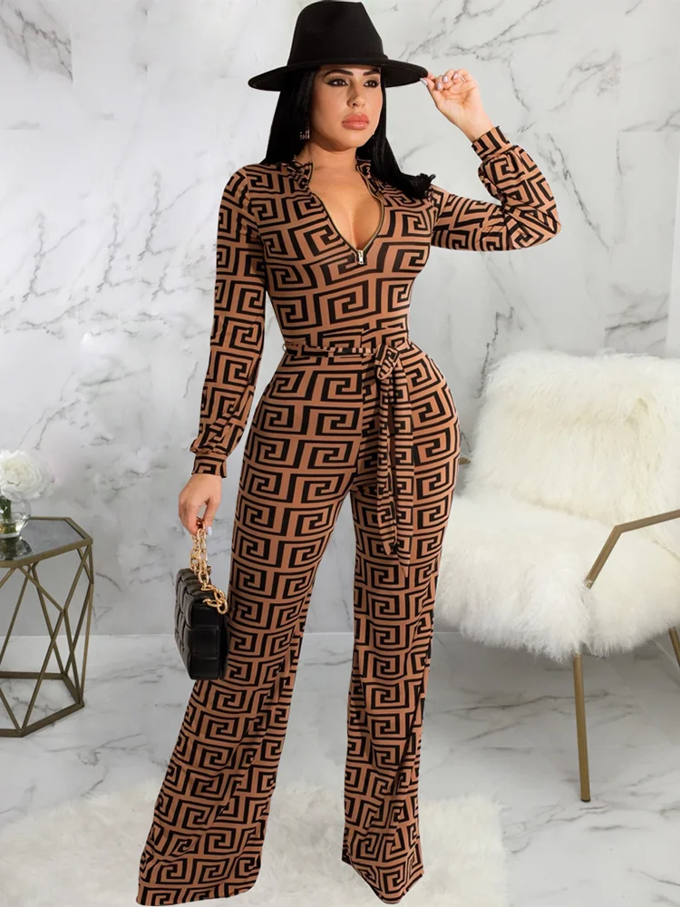 Geometric Printed Zipper Design Lace Up Jumpsuit One Fashion Casual Pieces for Women Tracksuits Elegant Female
Geometric Printed Zipper Design Lace Up Jumpsuit One Fashion Casual Pieces for Women Tracksuits Elegant Female