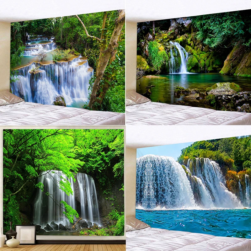 

Customizable Forest Waterfall Landscape Tapestry Psychedelic Scene Home Art Decoration Wall Hanging Cloth Hippie Bed Sheet