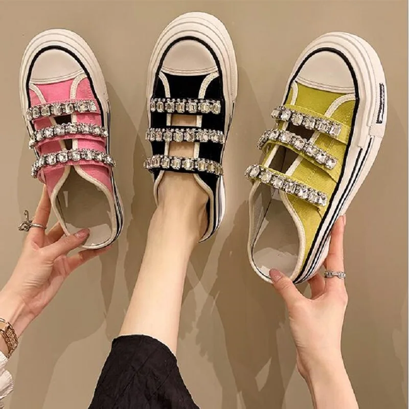 European station women's shoes summer new canvas sponge bottom bright drill loose casual slippers women fashion
European station women's shoes summer new canvas sponge bottom bright drill loose casual slippers women fashion