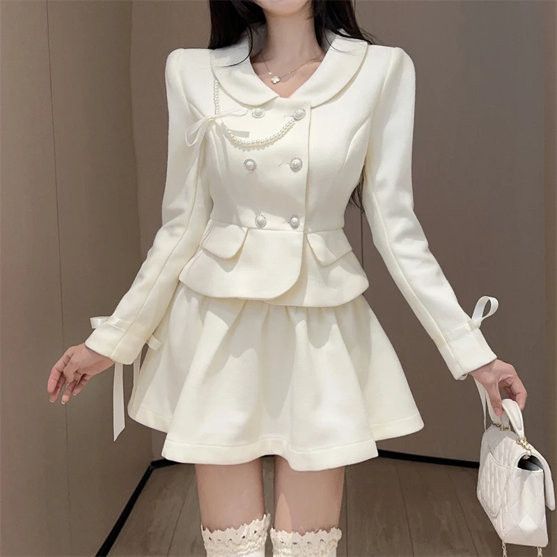 Женский комплект из двух предметов, пиджак на завязках с бантом и плиссированная юбка с высокой талией
Женский комплект из двух предметов, пиджак на завязках с бантом и плиссированная юбка с высокой талией