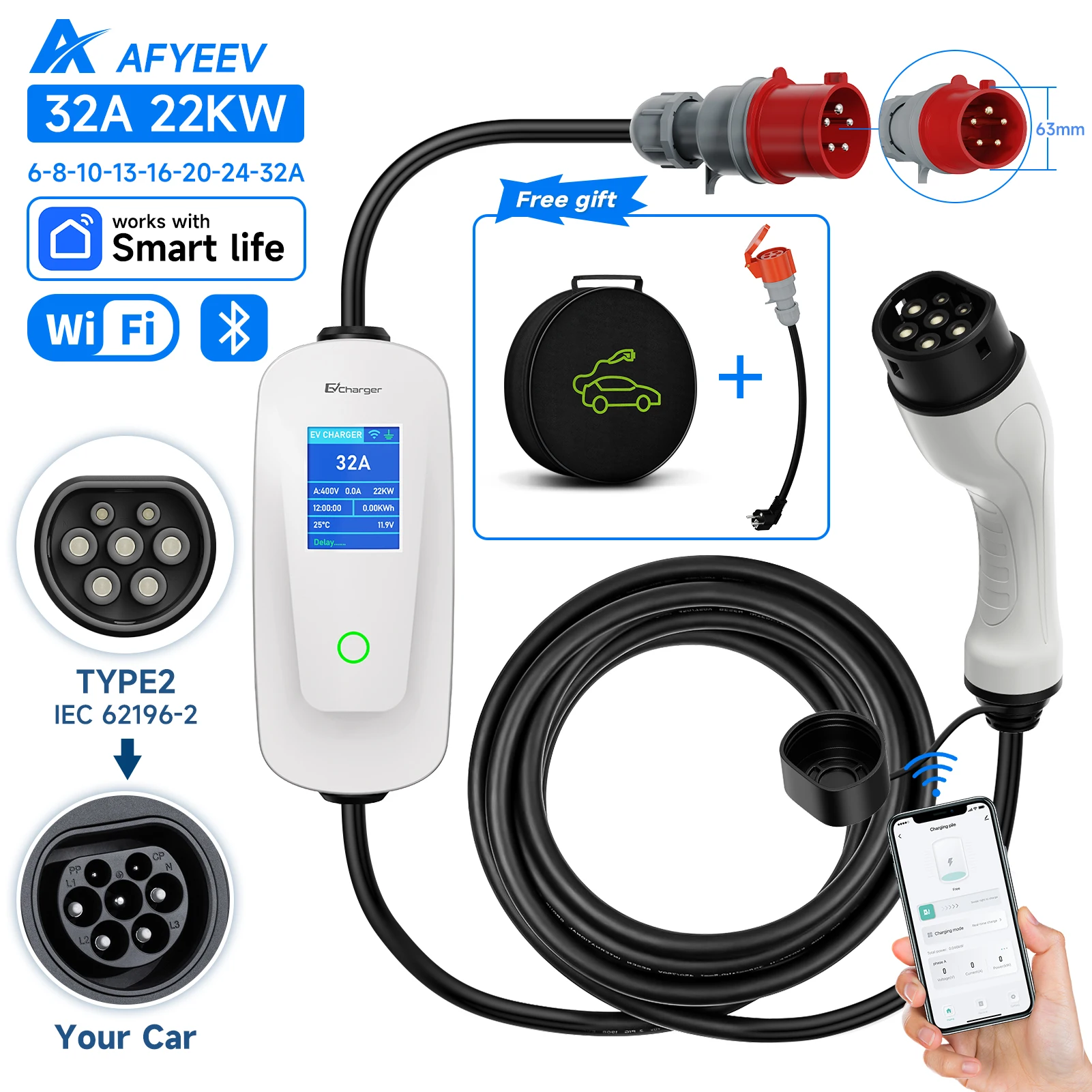 AFYEEV 22KW 32A 3-фазное портативное зарядное устройство для электромобилей Type2 Wi-Fi APP Control EVSE зарядное устройство зарядная станция для зарядного устройства для электромобиля
AFYEEV 22KW 32A 3-фазное портативное зарядное устройство для электромобилей Type2 Wi-Fi APP Control EVSE зарядное устройство зарядная станция для зарядного устройства для электромобиля
