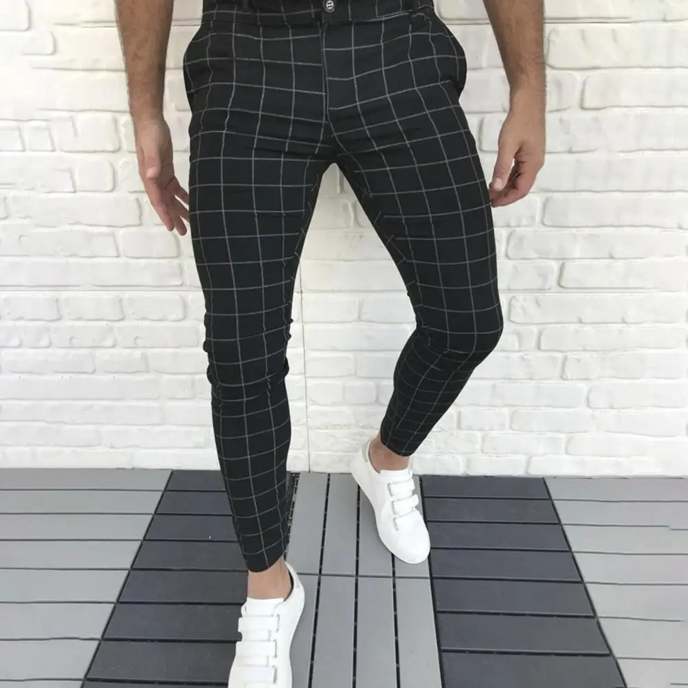 Men Pants All Match Popular Comfy Mid-rise Checkered Pattern Pencil Pants 
Men Pants All Match Popular Comfy Mid-rise Checkered Pattern Pencil Pants