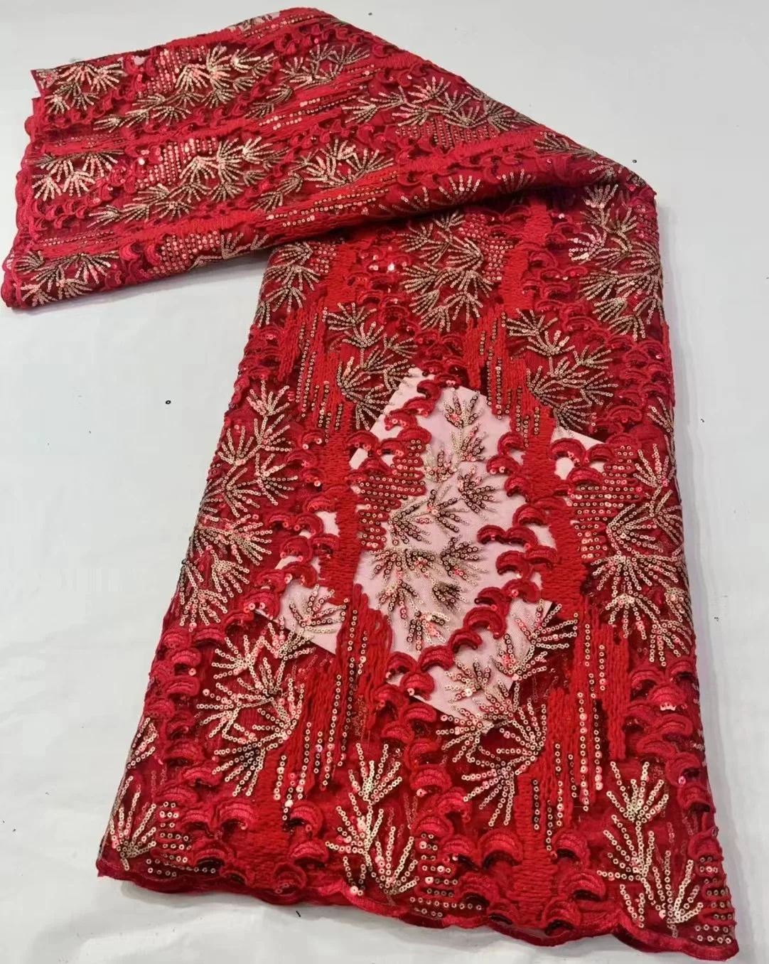 Red French Sequin Tulle Lace Fabric 2022 Hot Sale Nigerian Mesh Lace Fabric 5Yards African Lace Fabric For Wedding Party 
Red French Sequin Tulle Lace Fabric 2022 Hot Sale Nigerian Mesh Lace Fabric 5Yards African Lace Fabric For Wedding Party