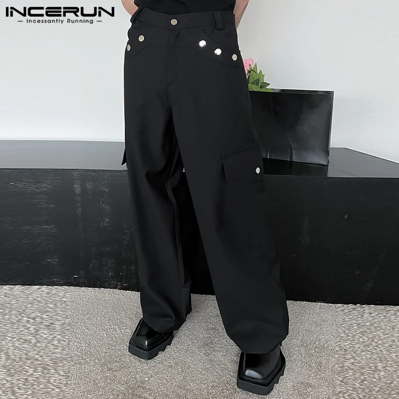 

Stylish Casual Style Men Pantalons INCERUN Multi Pocket Metal Button Trousers Male Solid Loose Straight Barrel Cargo Pants S-5XL