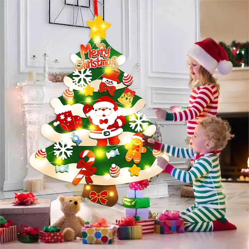 

Фетровая Рождественская елка «сделай сам» для дома 2023, Рождественское украшение, рождественские подарки, новогодняя елка с Санта-Клаусом