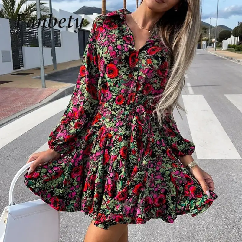 Fashion Floral Printed Ladies Boho Party Dress Women Elegant Slim Print Mini Dress Office Lapel Pleated A-Line Shirt Dress Mujer
Fashion Floral Printed Ladies Boho Party Dress Women Elegant Slim Print Mini Dress Office Lapel Pleated A-Line Shirt Dress Mujer