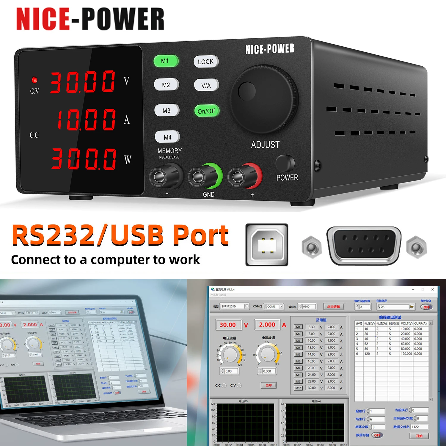 NICE-POWER Programmable Switching Power Supply RS-232 DC Adjustable Laboratory Bench Power Source USB Charge Voltage Regulator
NICE-POWER Programmable Switching Power Supply RS-232 DC Adjustable Laboratory Bench Power Source USB Charge Voltage Regulator