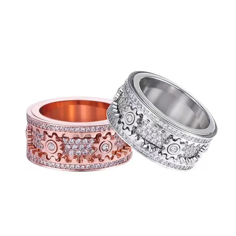 Unique Design Stainless Steel Gear Ring Ladies Men's Gold/Silver Set Crystal Rotatable Engagement Wedding Birthday Jewelry Gift
Unique Design Stainless Steel Gear Ring Ladies Men's Gold/Silver Set Crystal Rotatable Engagement Wedding Birthday Jewelry Gift