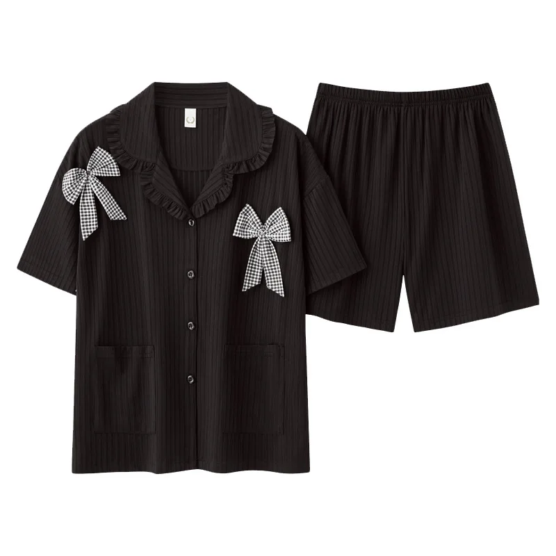 Japanese Summer Ladies Cotton Short Sleeve Shorts Pajamas Suit Cute Bow Thin Section Home Service Suit Woman
Japanese Summer Ladies Cotton Short Sleeve Shorts Pajamas Suit Cute Bow Thin Section Home Service Suit Woman