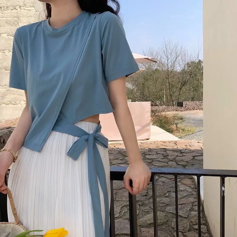 2022 New Short-sleeved T-shirt Women's Irregular Straps Short Women's Top Summer Students
2022 New Short-sleeved T-shirt Women's Irregular Straps Short Women's Top Summer Students