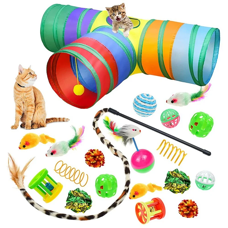 20 PCS Cat Kitten Toys Set, Collapsible Cat Tunnels For Indoor Cats, Interactive Cat Feather Toy Fluffy Mouse Crinkle
20 PCS Cat Kitten Toys Set, Collapsible Cat Tunnels For Indoor Cats, Interactive Cat Feather Toy Fluffy Mouse Crinkle