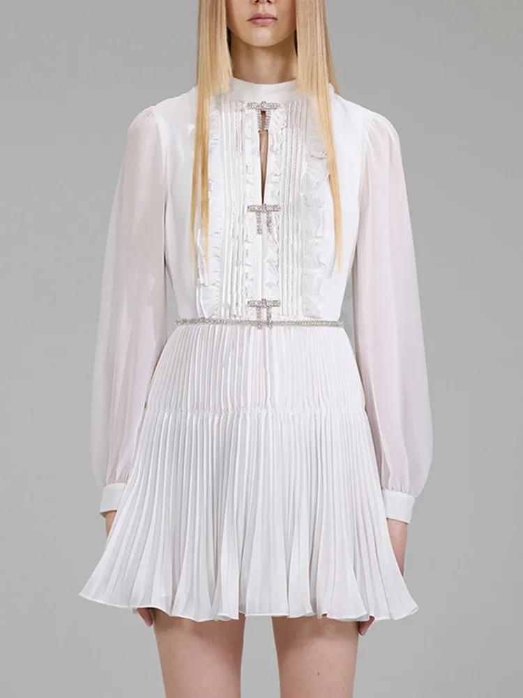 Women Bow Diamonds Decoraiton O-Neck Long Sleeve Zipper Pleated Spliced Sweet Mini Dress
Women Bow Diamonds Decoraiton O-Neck Long Sleeve Zipper Pleated Spliced Sweet Mini Dress