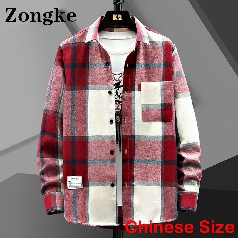 

Zonke Plaid Sirts For Men Fasion Clotin Cinese Size M-3XL Mens Sirts Clotes arajuku Vintae 2023 Sprin New Arrivals