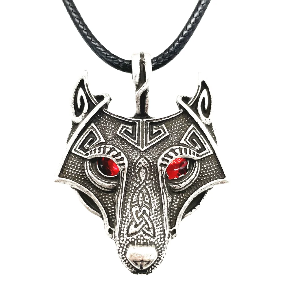 

Wiccan Red Black Green Eyes Viking Wolf Amulet Talisman Jewellery Men Pendant Necklace Norse Wicca Pagan Jewlery Dropshipping